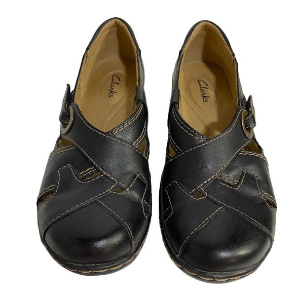 CLARK’S Shoes Leather Slip-On Loafers Size 6M Black Soft Footbed Comfort Shoes - Picture 9 of 16